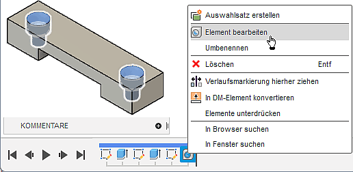Datei:Software CAD - Fusion-Tutorial - BONUS - Platzierte Elemente - Bohrung in Zeitleiste bearbeiten.gif