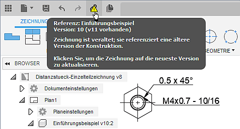 Datei:Software CAD - Fusion-Tutorial - Distanzstueck - Bemaszung - Kanten Fase als konische Senkung Zeichnung aktualisieren.gif
