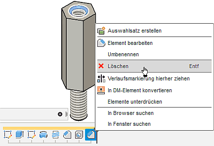 Datei:Software CAD - Fusion-Tutorial - Distanzstueck - Bemaszung - Kanten Fase am Innengewinde loeschen.gif