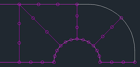 Datei:Software FEM - Tutorial - 2D-Bauteil - strukturiert - AutoCAD - Hilfsraster Teilung achtel Bogen.gif