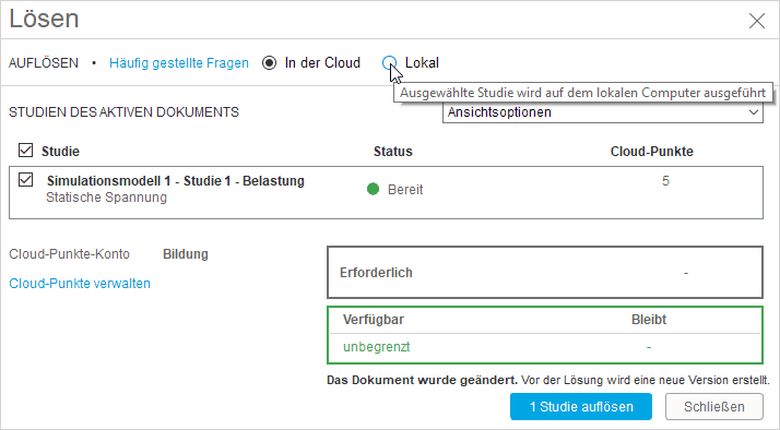 Datei:Software FEM - Tutorial - 2D Komponente - Belastung - Belastungsanalyse - Loesen Konfiguration.gif