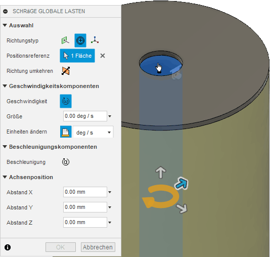 Datei:Software FEM - Tutorial - 3D-Baugruppe - Belastungsanalyse Lastfaelle Rotation Drehung definieren.gif