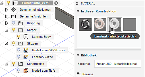 Datei:Software FEM - Tutorial - Elektrostatik - Fusion - CAD-Modell - Bereiche - Laminat-Bereich Materialzuweisung.gif