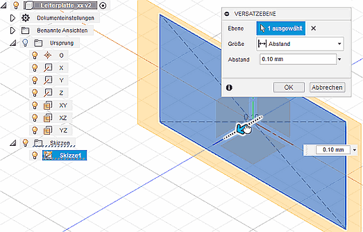 Datei:Software FEM - Tutorial - Elektrostatik - Fusion - CAD-Modell - Modellraum Konstruieren Versatzebene.gif