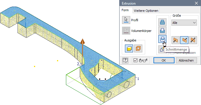 Datei:Software FEM - Tutorial - Topologie-Optimierung Formengenerator Ergebnis Skizze mit Schnitt-Extrusion.gif