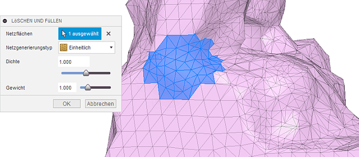 Datei:Software FEM - Tutorial - Topologie-Optimierung Fusion-Formoptimierung-Ergebnisnetz65 Fehlerbereich reparieren.gif