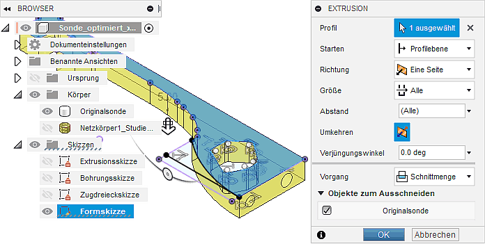 Datei:Software FEM - Tutorial - Topologie-Optimierung Fusion-Formoptimierung Konstruktion Formskizze Extrusion-Schnittmenge.gif