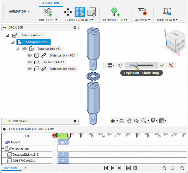 Datei:Software CAD - Fusion-Tutorial - Distanzstueck - Baugruppe - Animation-automatisch mit Skalierung.gif