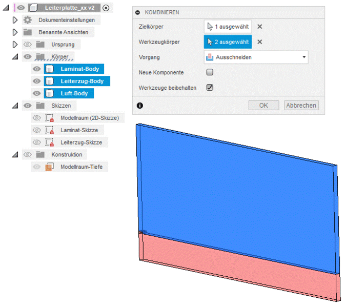 Datei:Software FEM - Tutorial - Elektrostatik - Fusion - CAD-Modell - Bereiche - Luft-Bereich durch Kombinieren.gif